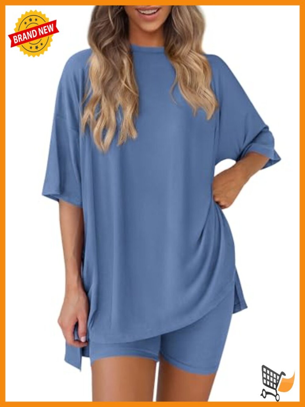 Women 2 Piece Lounge Set Oversized Tee Biker Shorts Travel Outfit
